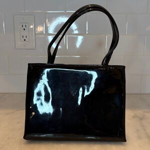 HL USA Harry Levine Vintage Black Patent Leather Structured Handbag Purse Bag